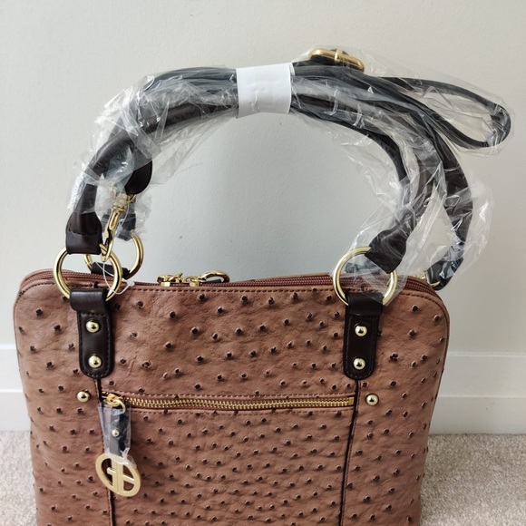 GIANI BERNINI Ostrich-Embossed Dome Satchel handbag - Picture 3 of 9